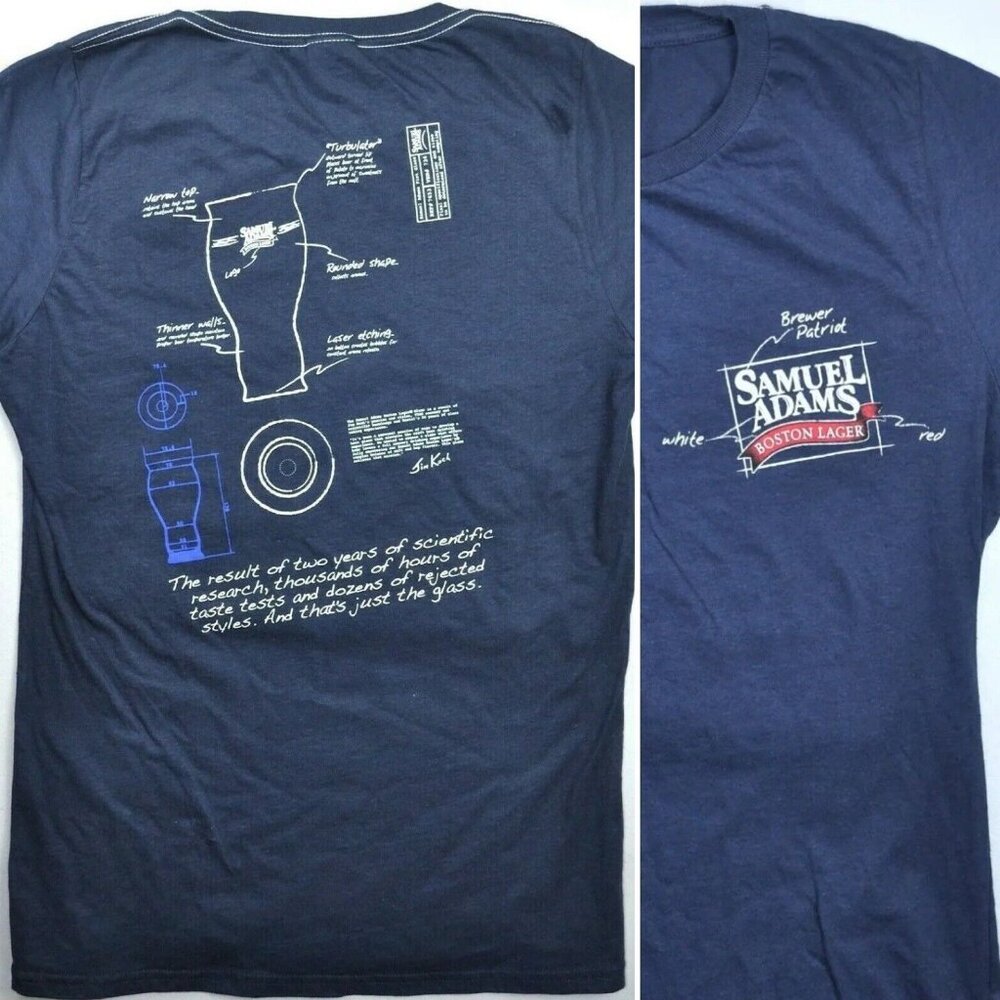 Samuel Sam Adams Boston Lager Pint Glass Blueprints Ladies T-Shirt size XL 40x29